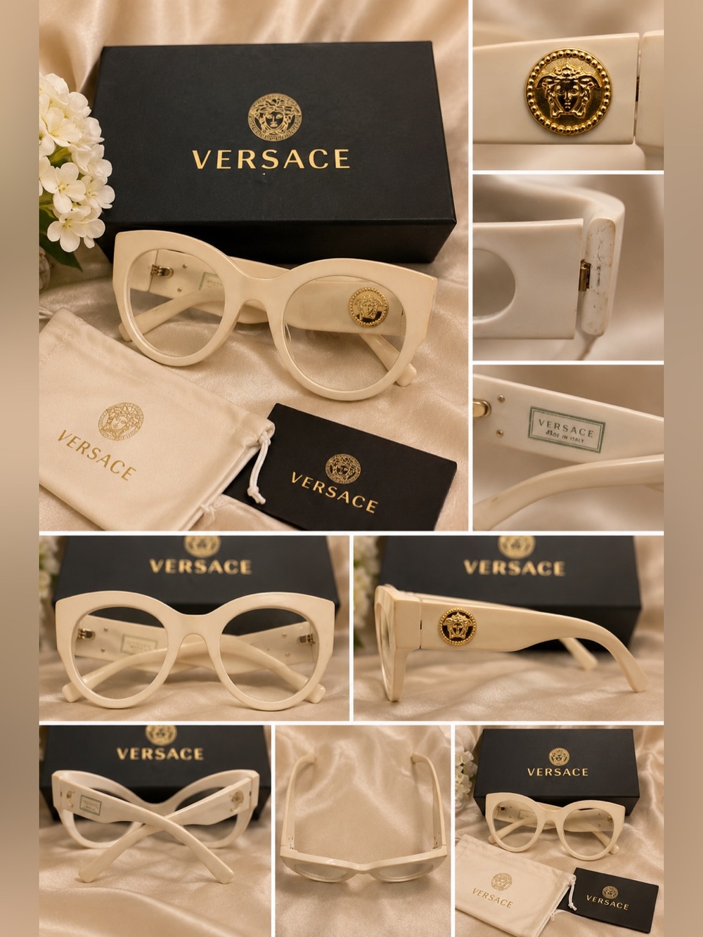 Versace Cream Round Acetate Sunglasses